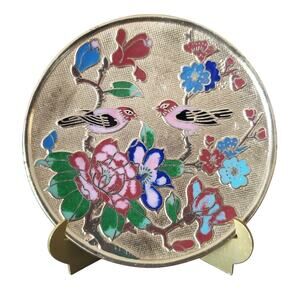 Vintage Chinese Cloisonne Enamel Plate & Stand Adults 4" Boxed Collectible Decor